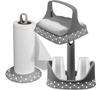 Sicignano | Set Portarotolo Portatovaglioli Portabicchieri, Linea Tosca, Plastica BPA Free - Facile da Spostare, Lavabile in Lavastoviglie, Elegante - 100% Made in Italy (Grigio/Bianco)