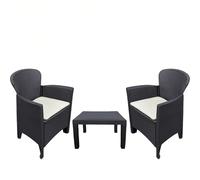 Sicignano | Set Salottino 2 Poltrone con Cuscino + Tavolino Akita Antracite Rattan in Polipropilene, Impermeabile, per Interno Esterno Giardino Terrazzo Piscina