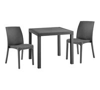 Sicignano | Set Tavolo Dallas 80x80 cm + Sedie Virginia Impilabili, Polipropilene Effetto Rattan, Uso Interno/Esterno - Arredo Giardino Bar Ristoranti Bistrot (Antracite, 2 Sedie 1 Tavolo)