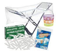 Sicignano | Stendino Pieghevole Antiscivolo con Ruote Aladino, 20 metri di Stenditura, 100% Resina, con Gancio Sicurezza, Made in Italy (Stendino+Mollette+Copristendino+Portamollette)