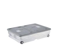 Sicignano | Storage Box Multiuso 64L con Coperchio a Doppia Apertura - Contenitore Semitrasparente 80x60x18 cm con Tasche Antitarme - Ideale per Armadi, Casa, Ripostigli e Cambi Stagione (Stone Grey)