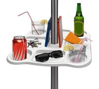 Sicignano | Tavolino Vassoio per Ombrellone 37x37 cm - 8 Scomparti, Foro Ø22-40 mm, in Plastica Bianca - Ideale per Bibite, Oggetti e Smartphone in Spiaggia o Giardino