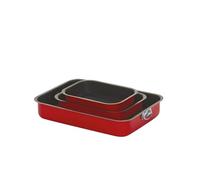 Sicignano Tris Teglie Antiaderenti, Rosso, 3 Pezzi, con Anello in Metallo, 20x16 / 25x19 / 30x23,5 cm