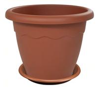 Sicignano | Vaso Rotondo per Fiori Piante + Sottovaso, Plastica Color Terracotta, con Fori di Drenaggio, Resistente agli UV - Esterno Giardino Balcone Terrazzo, Made in Italy (3, Ø25x20h cm)