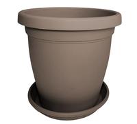 Sicignano | Vaso Verona Rotondo con Sottovaso, Plastica Riciclabile, Fori di Drenaggio, Moderno Classico, Interni Esterni, per Piante Fiori Orto Giardino (Avana, 35 cm)
