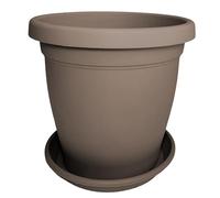Sicignano | Vaso Verona Rotondo con Sottovaso, Plastica Riciclabile, Fori di Drenaggio, Moderno Classico, Interni Esterni, per Piante Fiori Orto Giardino (Avana, 16 cm)