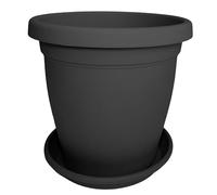 Sicignano | Vaso Verona Rotondo con Sottovaso, Plastica Riciclabile, Fori di Drenaggio, Moderno Classico, Interni Esterni, per Piante Fiori Orto Giardino (Antracite, 40 cm)