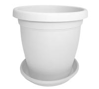 Sicignano | Vaso Verona Rotondo con Sottovaso, Plastica Riciclabile, Fori di Drenaggio, Moderno Classico, Interni Esterni, per Piante Fiori Orto Giardino (Bianco, 18 cm)