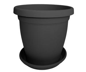 Sicignano | Vaso Verona Rotondo con Sottovaso, Plastica Riciclabile, Fori di Drenaggio, Moderno Classico, Interni Esterni, per Piante Fiori Orto Giardino (Antracite, 50 cm)