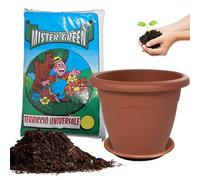 Sicignano | Vaso Vulcano Tondo 50 cm per Fiori Piante con Sottovaso 39 Litri, Plastica Color Terracotta, con Terriccio 20x2 Litri, con Fori di Drenaggio, Resistente agli UV, Made in Italy