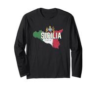 Sicilia Bandiera Italia Retro Regione Mappa Vintage Souvenir Maglia a Manica