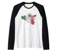 Sicilia Bandiera Italia Retro Regione Mappa Vintage Souvenir Maglia con Maniche Raglan