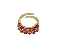 sicilia bedda - Anello in Corallo Rosso del Mediterraneo e Zirconi - Argento 925 Placcato Oro 18 Kt - Elegante Prezioso