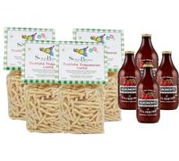 Sicilia Bedda - Box Tipico Siciliano - 4 Confezioni Busiata Trapanese Corta Gr. 500 con 4 Vasetti Salsa Pronta Pomodoro Ciliegino gr. 330 - Sicilia in tavola