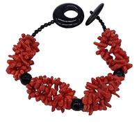 Sicilia Bedda - Bracciale con Corallo Cupolini e Agata Nera - Realizzato a Mano