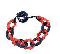 Sicilia Bedda - Bracciale con Cristalli Neri e Corallo grezzo del Mar Mediterraneo - Prodotto realizzato a Mano