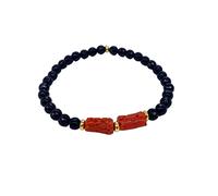 sicilia bedda - Bracciale Elastico in Corallo Rosso del Mediterraneo - Prodotto Realizzato a mano - Idea Regalo (2 Pietre Placcato Oro Donna (18_20))