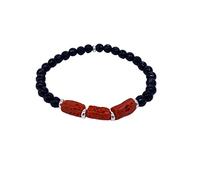 sicilia bedda - Bracciale Elastico in Corallo Rosso del Mediterraneo - Prodotto Realizzato a mano - Idea Regalo (3 Pietre Argento 925 Uomo (20.5_22))