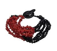 sicilia bedda - Bracciale in Corallo Rosso del Mediterraneo e Agata Nera - Gioiello Artigianale Realizzato a Mano (TRECCIA CORALLO E AGATA)