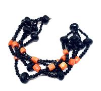 Sicilia Bedda - Bracciale in Corallo Rosso del Mediterraneo e Cristallo Nero - 5 Fili Pregiati - Argento 925 - Prodotto realizzato a Mano