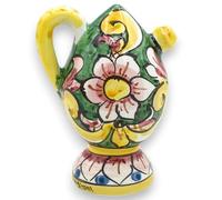 SICILIA BEDDA CAPACI Bummulo Malandrino, Antica Borraccia, Ceramica Caltagirone, 2 opzioni Misura (1Unità) Decoro Barocco e Fiore, Fondo Verde - h 16 cm