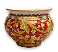 SICILIA BEDDA CAPACI Cachepot Vaso per Piante in Ceramica Caltagirone, Decoro Barocco Classico su Fondo Rosso con 5 opzioni Dimensione (1Unità) - Ø 38 cm