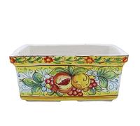 SICILIA BEDDA CAPACI Cassetta Vaso Rettangolare, Ceramica Caltagirone, Decoro Melograno, Limone e UVA, 5 opzioni Dimensioni - (1Unità) - L 30 x 16 cm ca.
