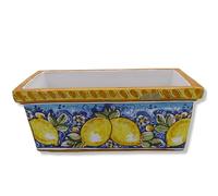 SICILIA BEDDA CAPACI Cassetta Vaso Rettangolare in Ceramica Caltagirone, Decoro Limoni su Fondo Blu, in Cinque opzioni Dimensioni - (1Unità) - L 62 x 27 cm ca.