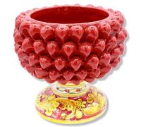 SICILIA BEDDA CAPACI Mezza Pigna Siciliana in Ceramica di Caltagirone Decorativa - Vaso per Piante da Interno ed Esterno - D 20 cm - Rosso - Decoro Barocco - Mod. Gambo Decorato Casuale
