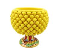 SICILIA BEDDA CAPACI Mezza Pigna Siciliana in Ceramica di Caltagirone Decorativa - Vaso per Piante da Interno ed Esterno - D 15 cm - Giallo - Decoro Geometrico - MOD. Gambo Decorato Casuale
