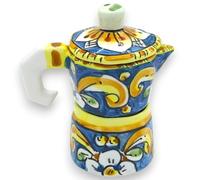 SICILIA BEDDA CAPACI Moka Caffettiera Porta caffè e Zucchero, Ceramica Caltagirone, h 13 cm ca. Vari Colori (1Unità) Decoro Casuale - Blue