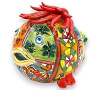 SICILIA BEDDA CAPACI Pesce Palla da appoggio Fascio peperoncini, Ceramica Caltagirone, 2 Misure (1Unità) Decoro Moderno, Smalto Oro zecchino 24k - h 15 x L 16 cm ca.