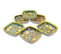 SICILIA BEDDA CAPACI Piatto Quadrato, Ciotola in Ceramica di Caltagirone - L20 cm x h 5 cm ca. (1Unità) con 3 opzioni Colore e Decoro Casuale - Verde Rame