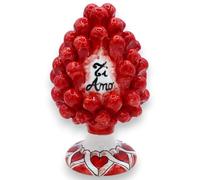 SICILIA BEDDA CAPACI Pigna Siciliana in Ceramica di Caltagirone Decorativa - H 10 cm - Rosso - Decoro San Valentino - Mod. Gambo Decorato Casuale