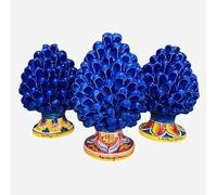 SICILIA BEDDA CAPACI Pigna Siciliana in Ceramica di Caltagirone Decorativa - H 15 cm - Blu Cobalto - Mod. Gambo Decorato Casuale