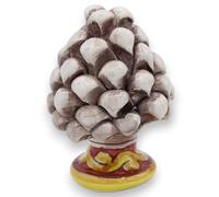 SICILIA BEDDA CAPACI Pigna Siciliana in Ceramica di Caltagirone Decorativa - H 8/9 cm - Bianco Antico - MOD. Gambo Decorato Casuale