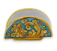 SICILIA BEDDA CAPACI Portatovaglioli Mezza Luna in Ceramica di Caltagirone - h 8 x 13 cm ca. (1Unità) con 5 opzioni Decoro - Decoro 5