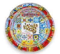 SICILIA BEDDA CAPACI Posacenere in Vetro - Ø 8 cm ca. con Due opzioni Decoro (1Unità) - Decoro 1
