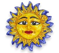 SICILIA BEDDA CAPACI Sole con Raggi Colorati, in Ceramica Caltagirone, H 18 x 18 cm ca. (1Unità) Sei opzioni Colore - Blue