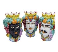 SICILIA BEDDA CAPACI Teste di Moro Siciliana in Ceramica di Caltagirone Realizzata e Dipinta a Mano - Vasi per Piante da Interno ed Esterno - H 25 cm - Mod. Classica con Frutta (Donna)
