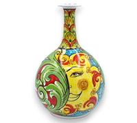 SICILIA BEDDA CAPACI Vaso Ampolla in Ceramica Caltagirone - h 30 cm ca. Decoro Barocco, Coda di Pavone, Sole e ficodindia