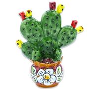 SICILIA BEDDA CAPACI Vaso Cachepot con pianta Pala di ficodindia in Ceramica Caltagirone - h 14 cm ca. (1Unità) con 3 opzioni Colore - Bordeaux