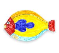 SICILIA BEDDA CAPACI Vassoio Pesce Piatto da Portata o da Appendere, in Pregiata Ceramica, L 30 x 18 cm ca. (1Unità) 2 opzioni Decoro - Decoro 2