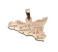 sicilia bedda - Ciondolo a Forma di Sicilia in Argento 925 - Charm Mappa Siciliana - 2.5 x 2 cm (MAPPA CON CITTA' ROSE')
