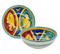 sicilia bedda - Ciotolina in Ceramica di Caltagirone Realizzate interamente a Mano - Prodotto Autentico - (Diametro 12 Centimetri, Maioliche Verde Blu Rosso)