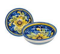 sicilia bedda - Ciotolina in Ceramica di Caltagirone Realizzate interamente a Mano - Prodotto Autentico - (Diametro 12 Centimetri, Fiore Giallo Blu)