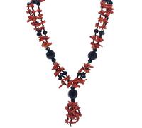 sicilia bedda - Collana con Corallo Rosso del Mediterraneo Argento e Agata Nera - Gioiello Artigianale