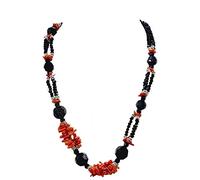 Sicilia Bedda - Collana con Corallo Rosso del Mediterraneo e Agata Nera - Prodotto realizzato a mano.