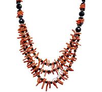 Sicilia Bedda - Collana in Corallo Rosso del Mediterraneo e Cristalli Neri - Argento - Gioiello realizzato interamente a Mano