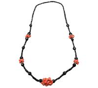 Sicilia Bedda - Collana in Corallo Rosso del Mediterraneo e Cristallo Nero - Collana lunga in Argento - Prodotto realizzato interamente a Mano